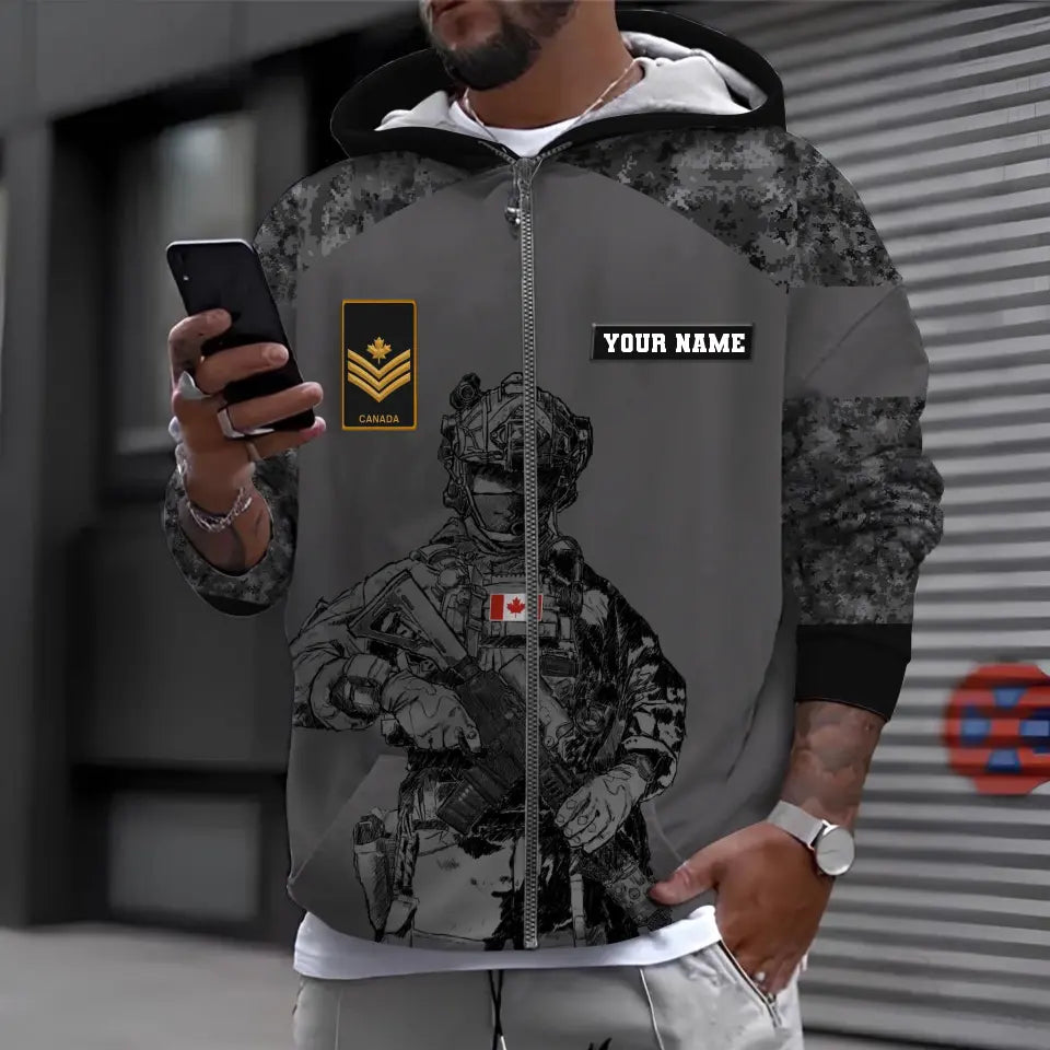 Personalized Canadian Soldier/ Veteran Camo With Name And Rank Hoodie 3D Printed - 17017344