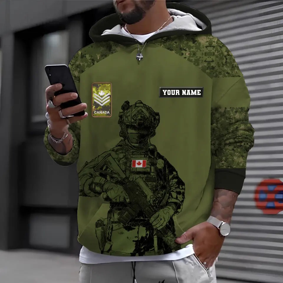 Personalized Canadian Soldier/ Veteran Camo With Name And Rank Hoodie 3D Printed - 17017344