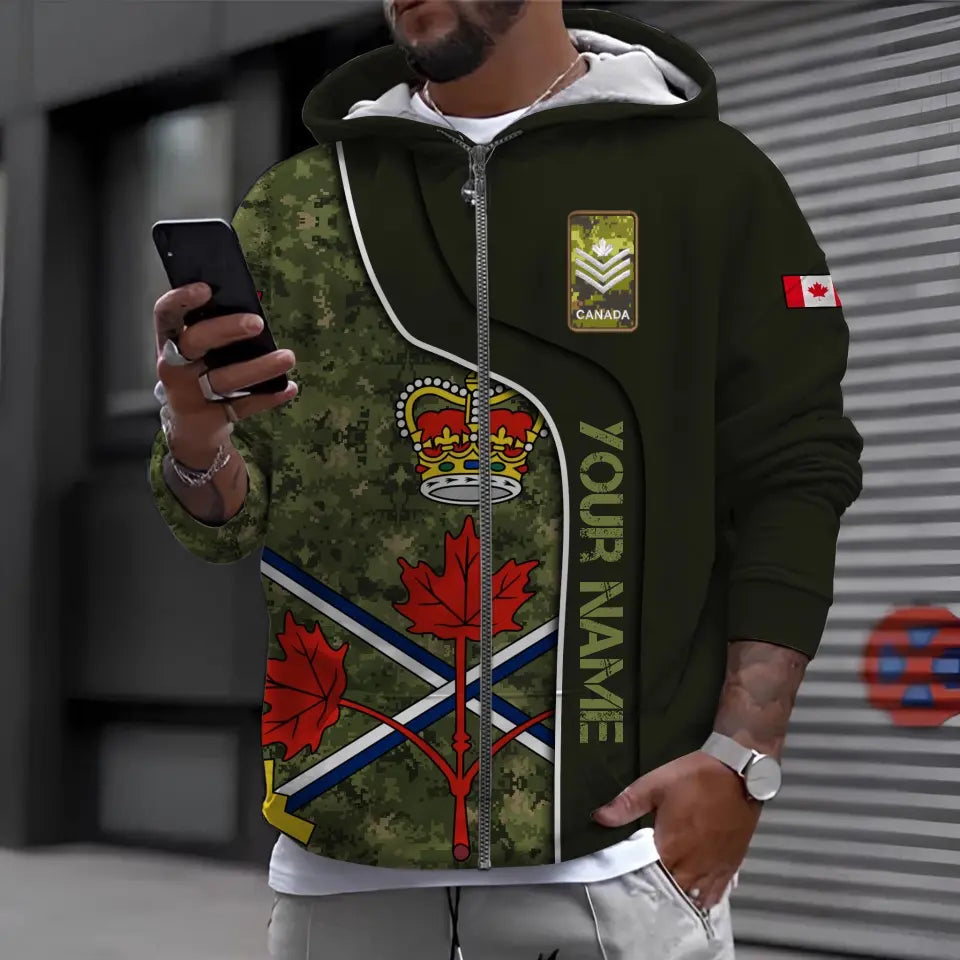 Personalized Canada Soldier/ Veteran Camo With Name And Rank Hoodie 3D Printed - 1699574404