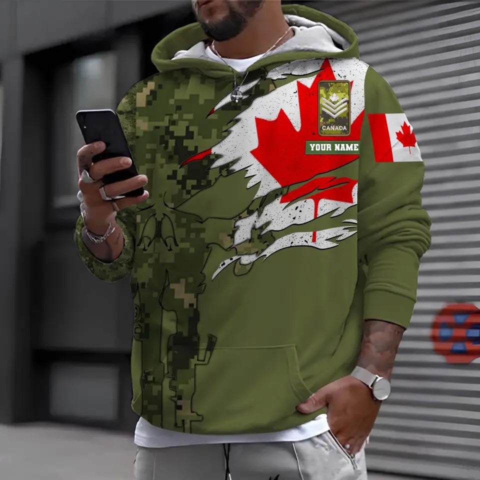 Personalized Canada Soldier/ Veteran Camo With Name And Rank Hoodie 3D Printed - 16995744