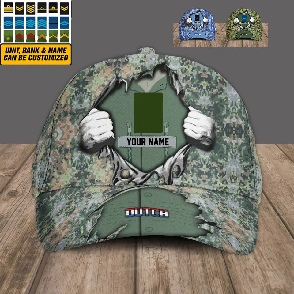 Casquette de baseball camouflage personnalisée avec rang et nom pour soldat/vétéran néerlandais - 16900704