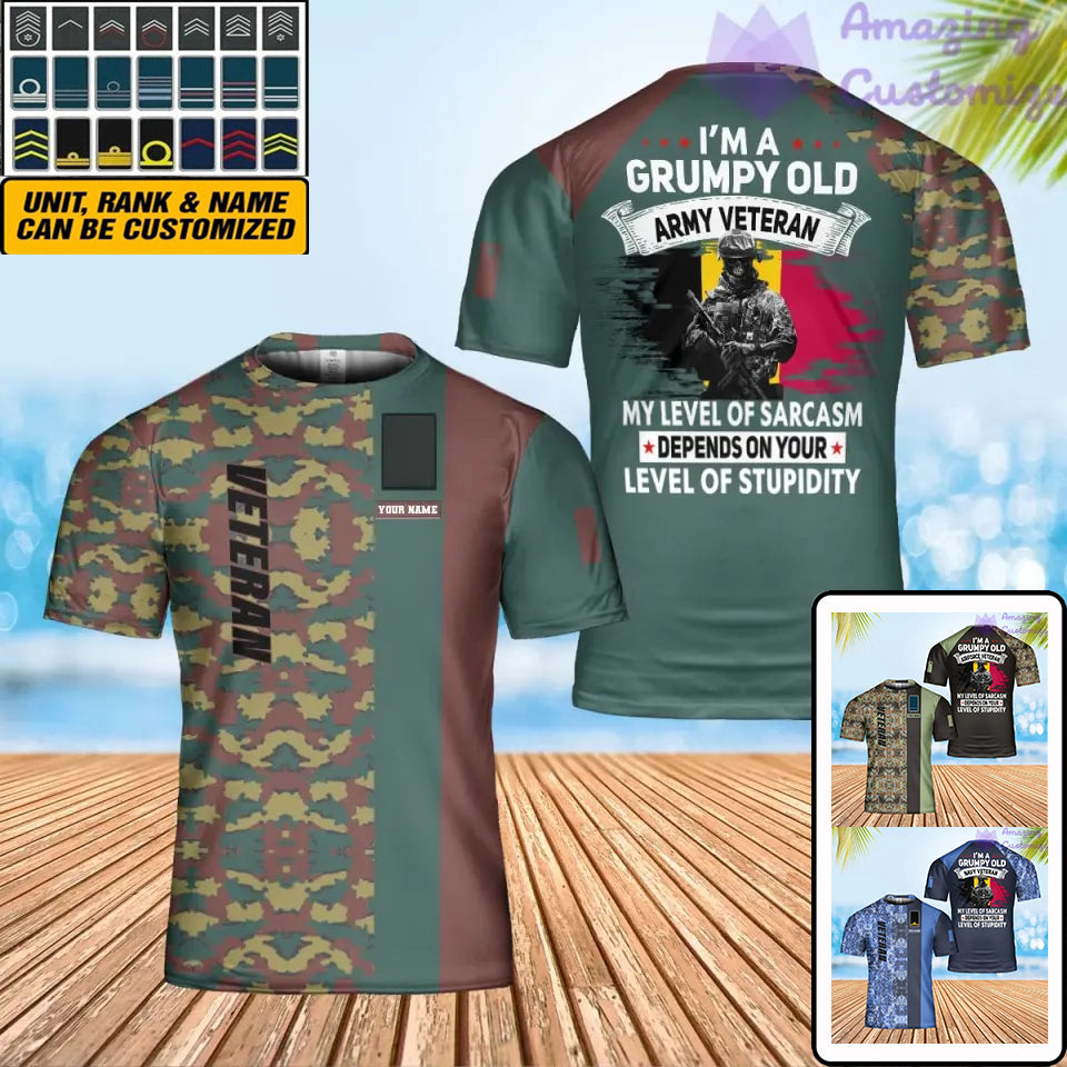 T-shirt personnalisé avec camouflage soldat/vétéran belge avec nom et grade imprimé en 3D - 0302240003