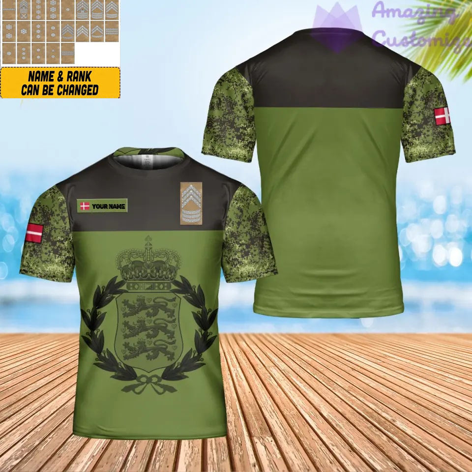 Personalisiertes T-Shirt mit Camouflage-Muster für dänische Soldaten/Veteranen mit Namen und Rang, 3D-Druck – 0502240001