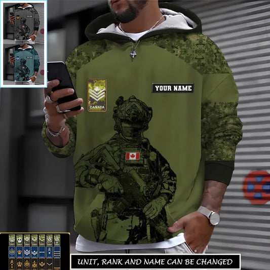 Personalized Canadian Soldier/ Veteran Camo With Name And Rank Hoodie 3D Printed - 17017344