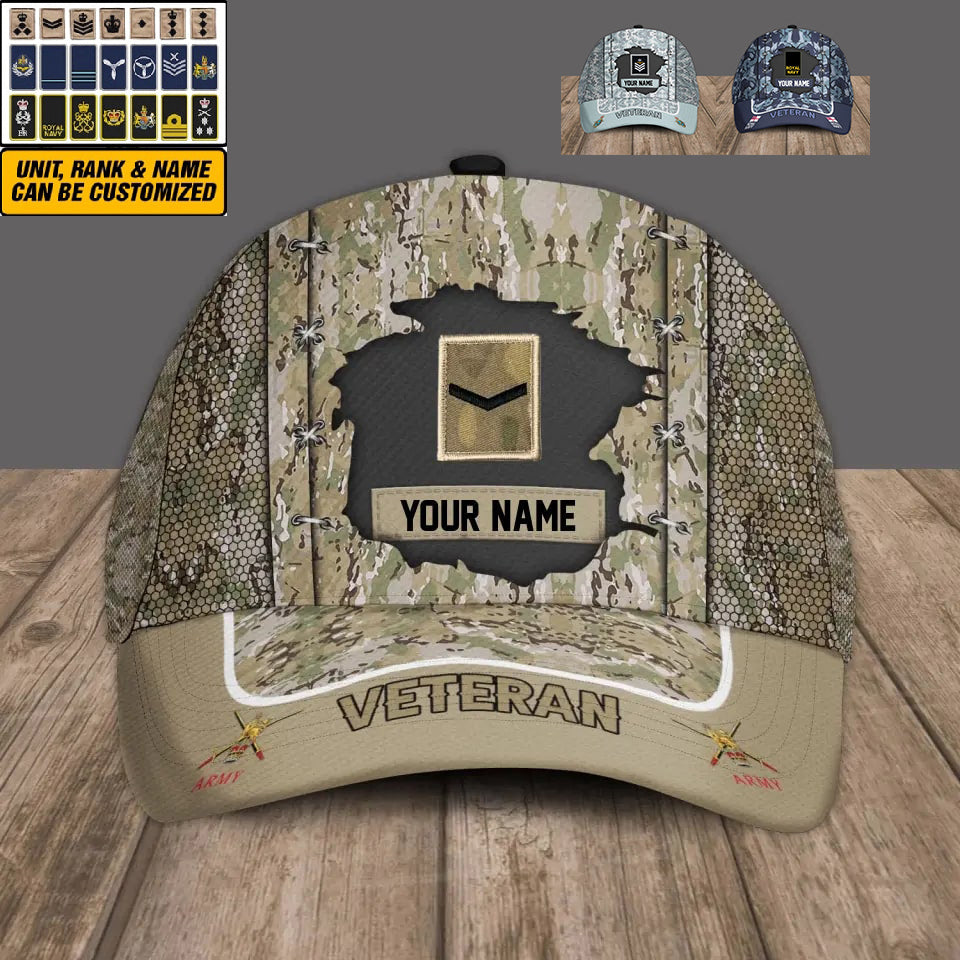 Casquette de baseball camouflage personnalisée avec rang et nom pour soldat/vétéran du Royaume-Uni - 1690761602