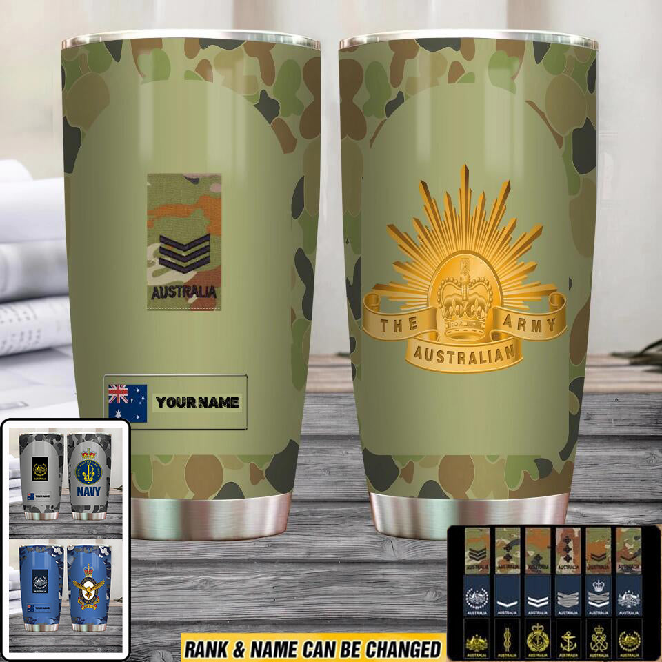 Personalisierter australischer Veteran/Soldat mit Rang und Namen, Camouflage-Becher, komplett bedruckt, 0302240003