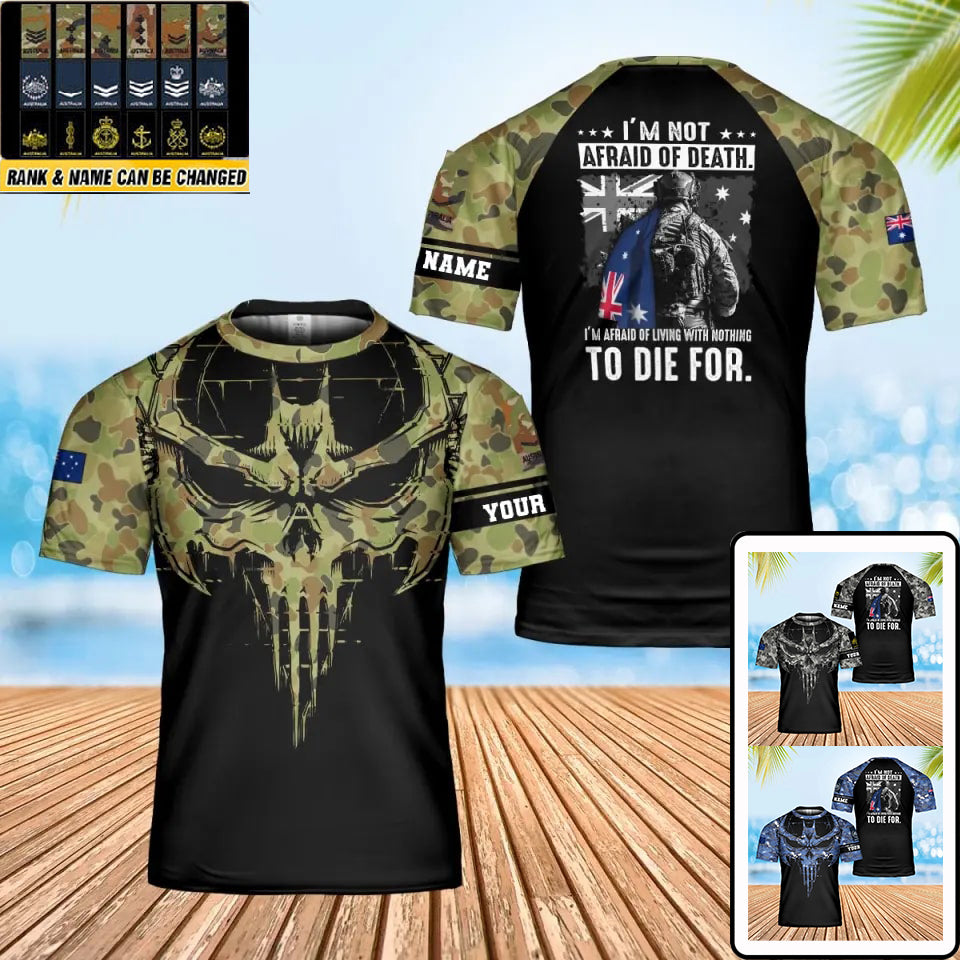 T-shirt personnalisé avec camouflage soldat/vétéran australien avec nom et grade imprimé en 3D - 0202240001