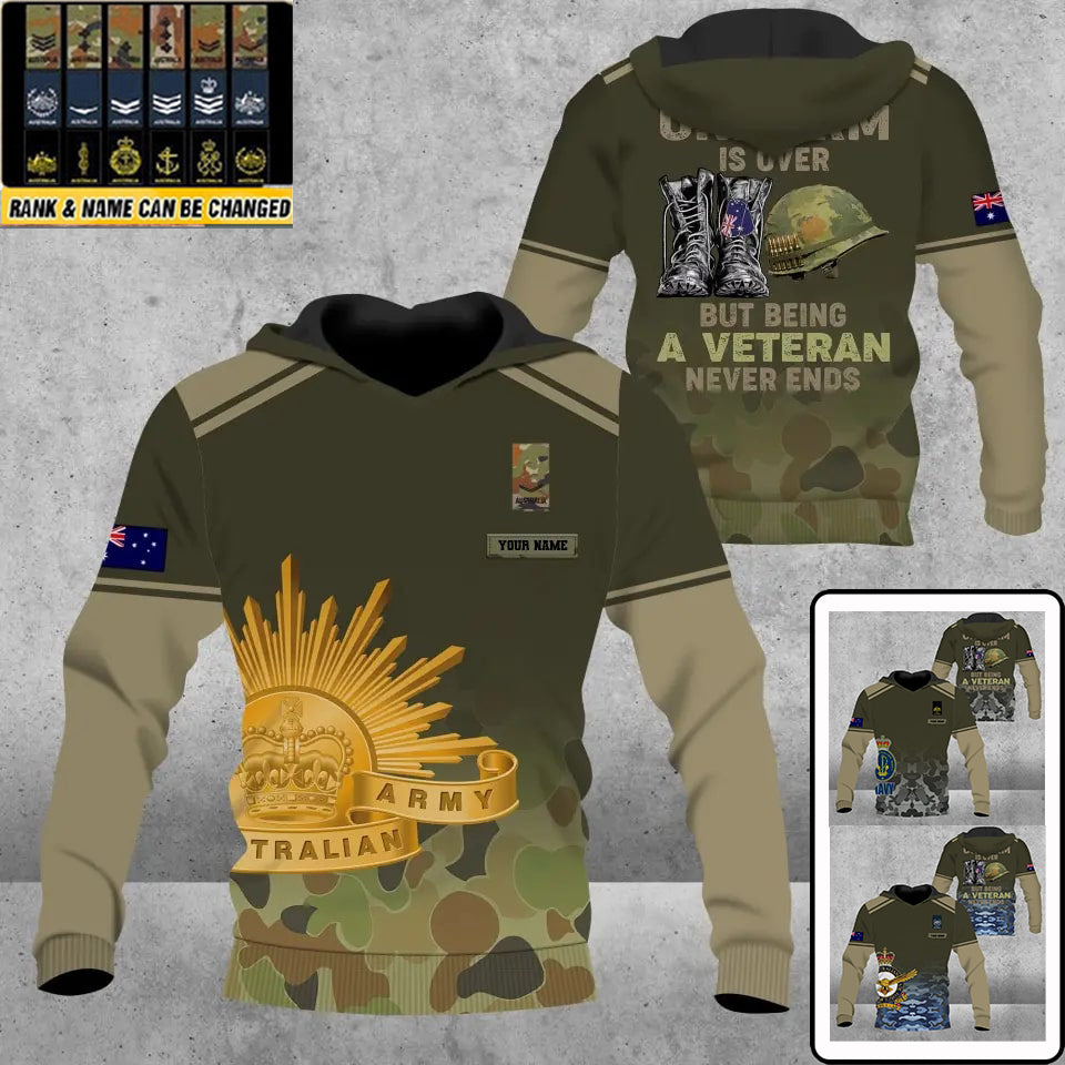 Sweat à capuche personnalisé avec camouflage soldat/vétéran australien avec nom et grade imprimé en 3D - 16920576