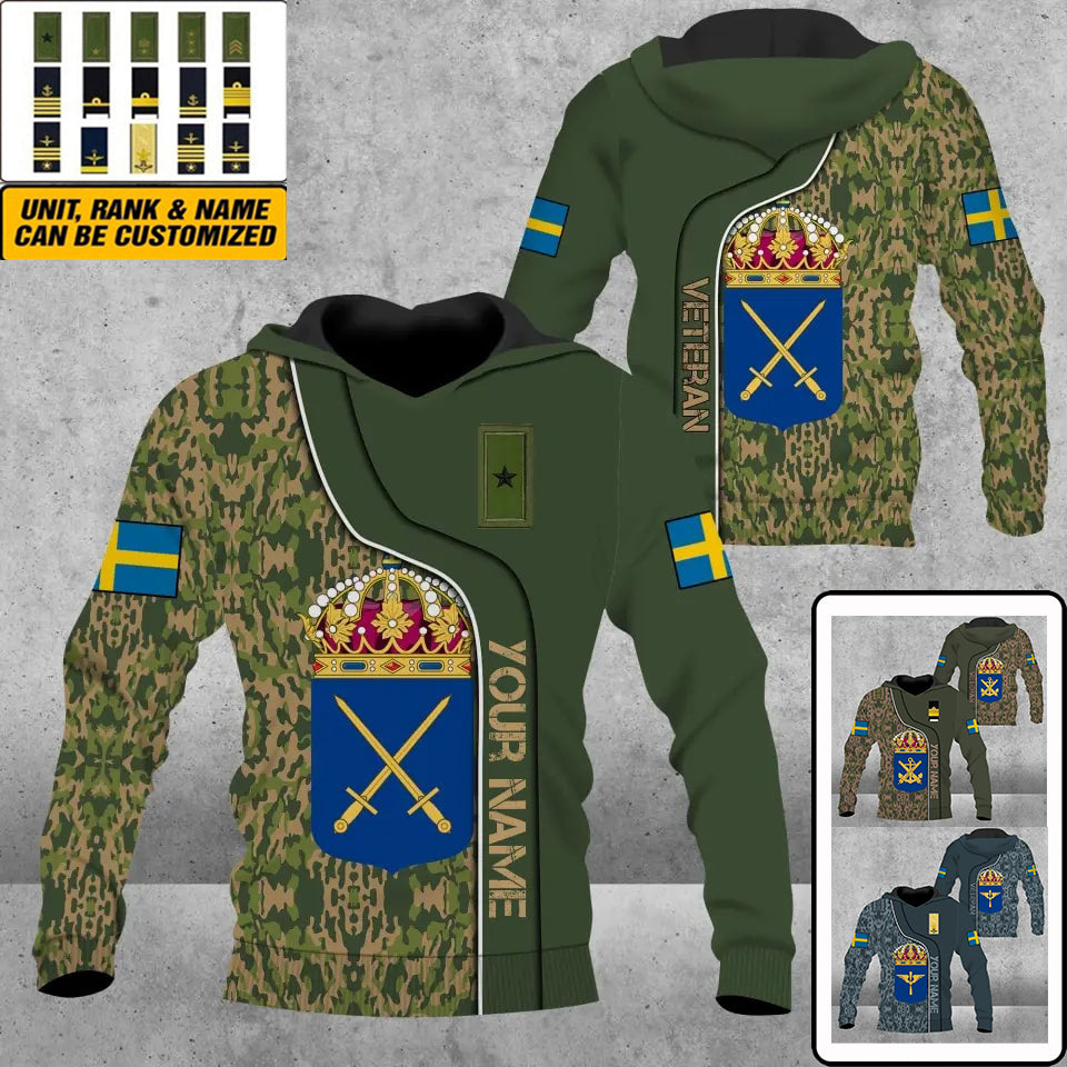 Personalisierter Kapuzenpullover mit schwedischem Soldaten-/Veteranen-Tarnmuster und Namen und Rang, 3D-Druck – 16941312