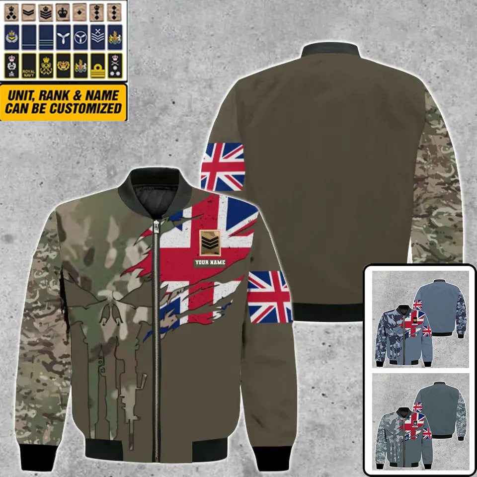 Veste de bombardier personnalisée avec camouflage soldat/vétéran britannique avec nom et grade, imprimée en 3D - 2010230001