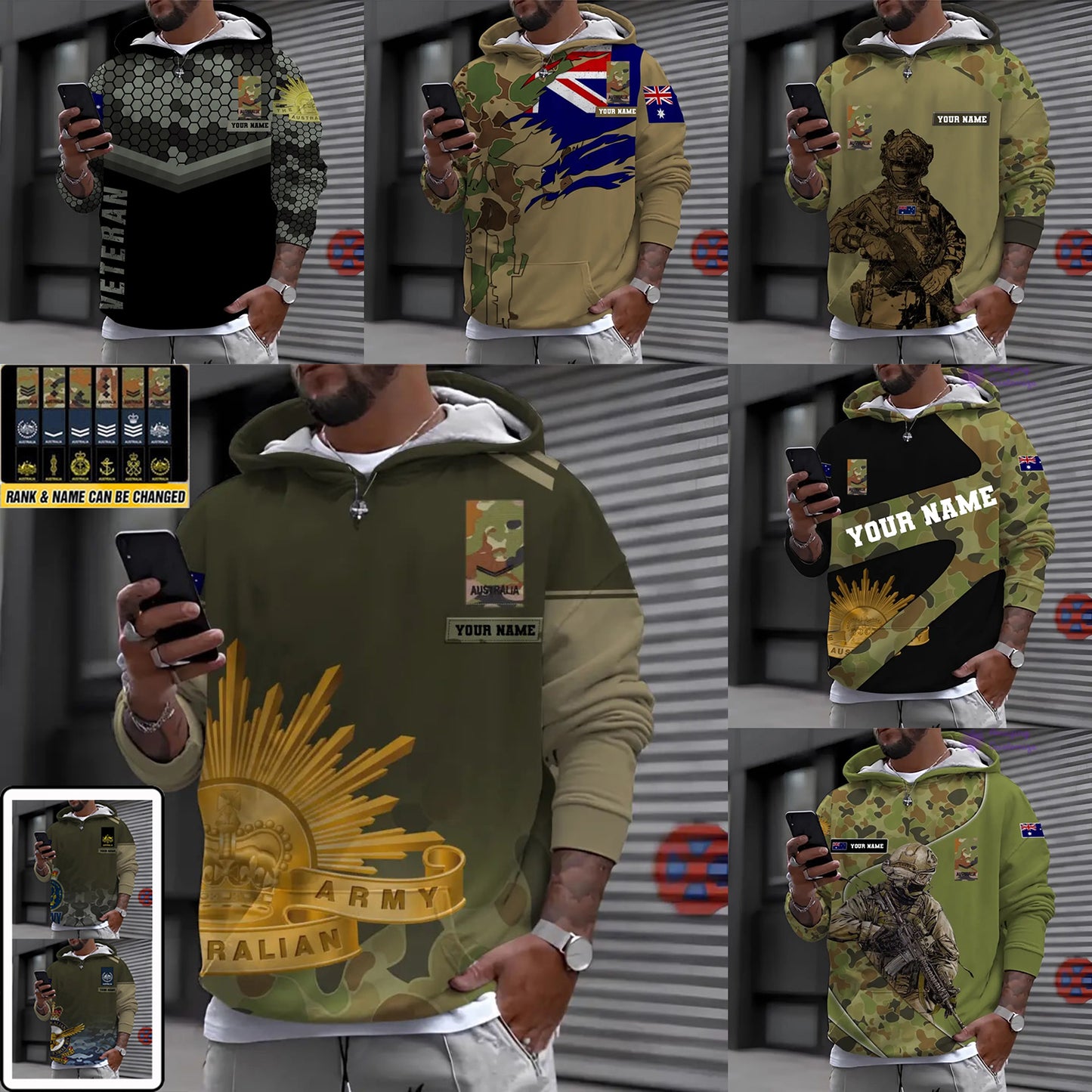 Personalized Australian Soldier/ Veteran Camo With Name And Rank Hoodie 3D Printed - 17017344