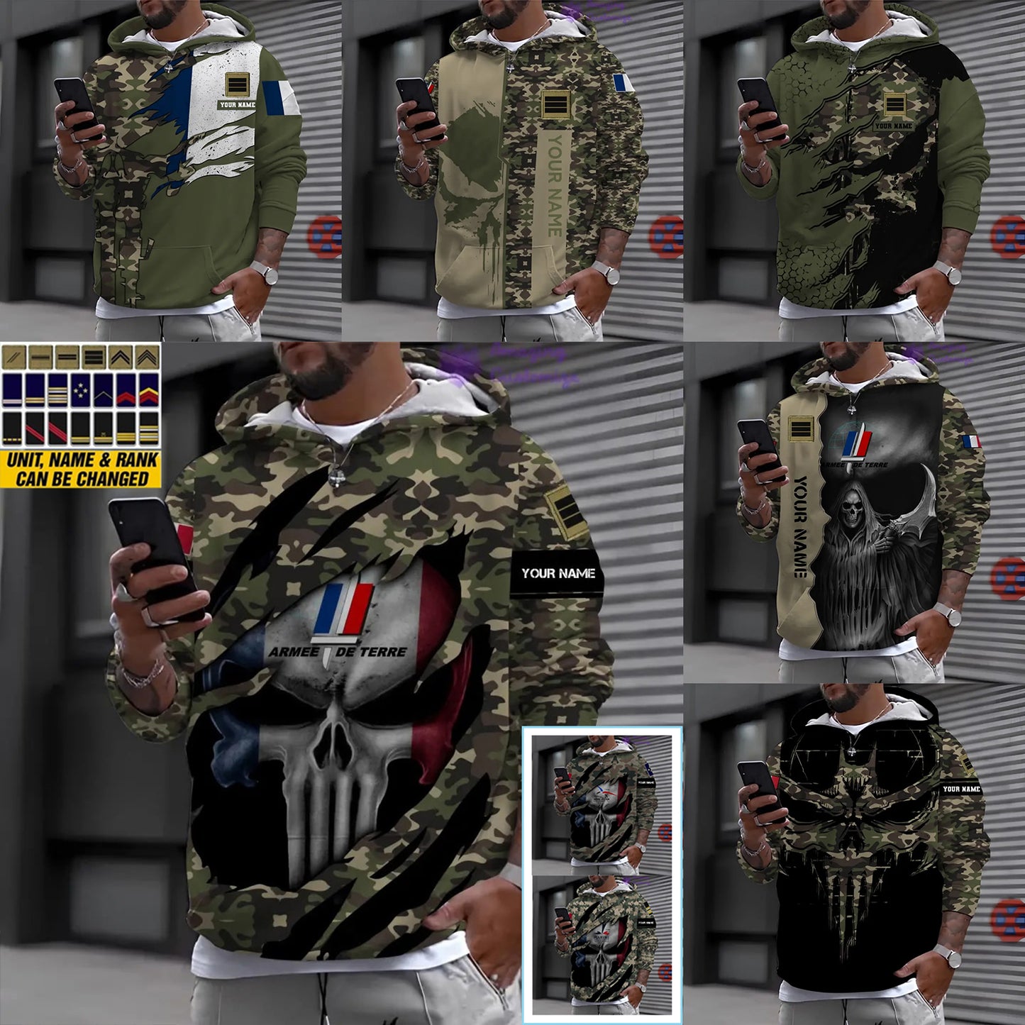 Personalized France Soldier/ Veteran Camo With Name And Rank Hoodie 3D Printed - 17017344