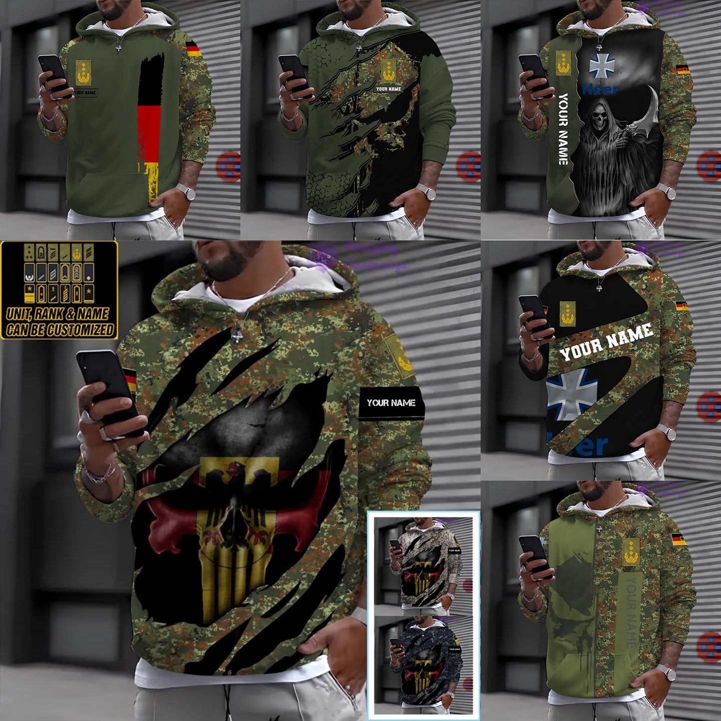 Personalized Germany Soldier/ Veteran Camo With Name And Rank Hoodie 3D Printed - 17017344