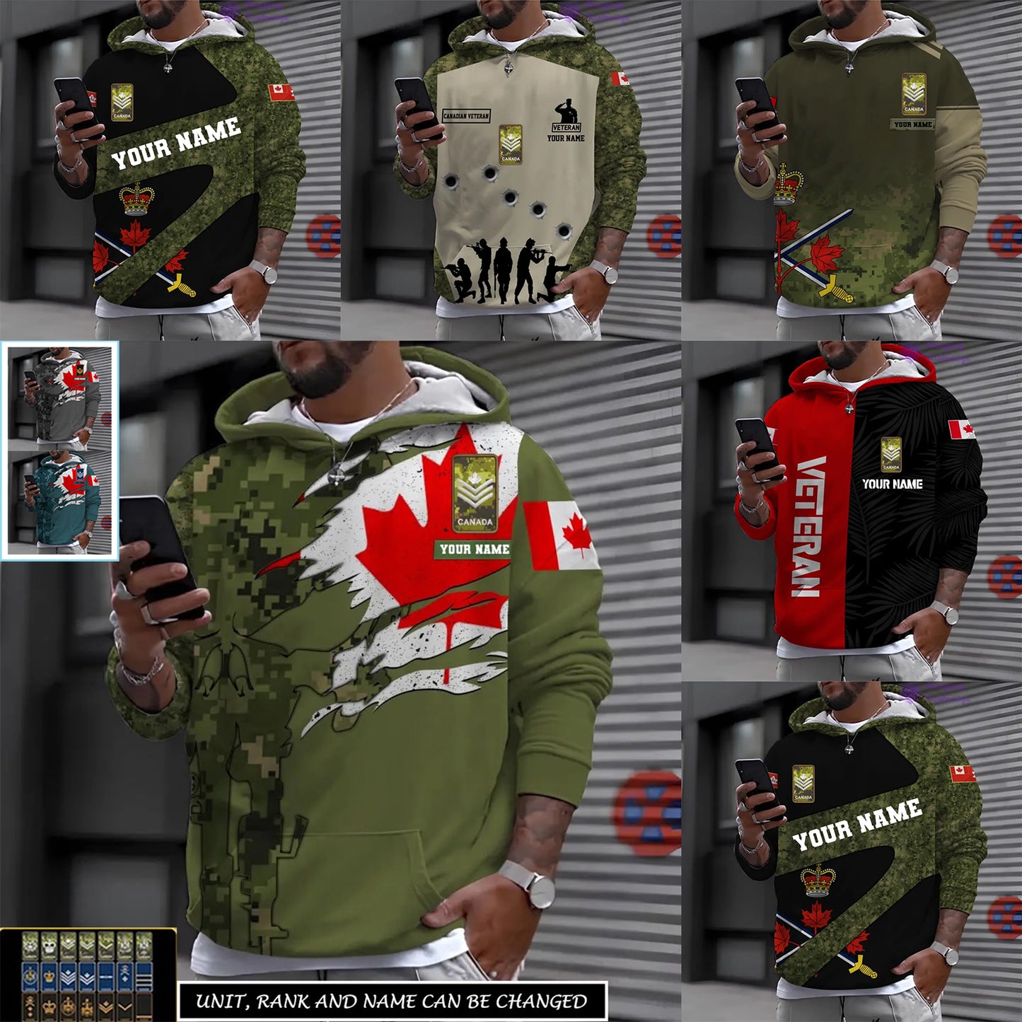 Personalized Canada Soldier/ Veteran Camo With Name And Rank Hoodie 3D Printed - 16995744