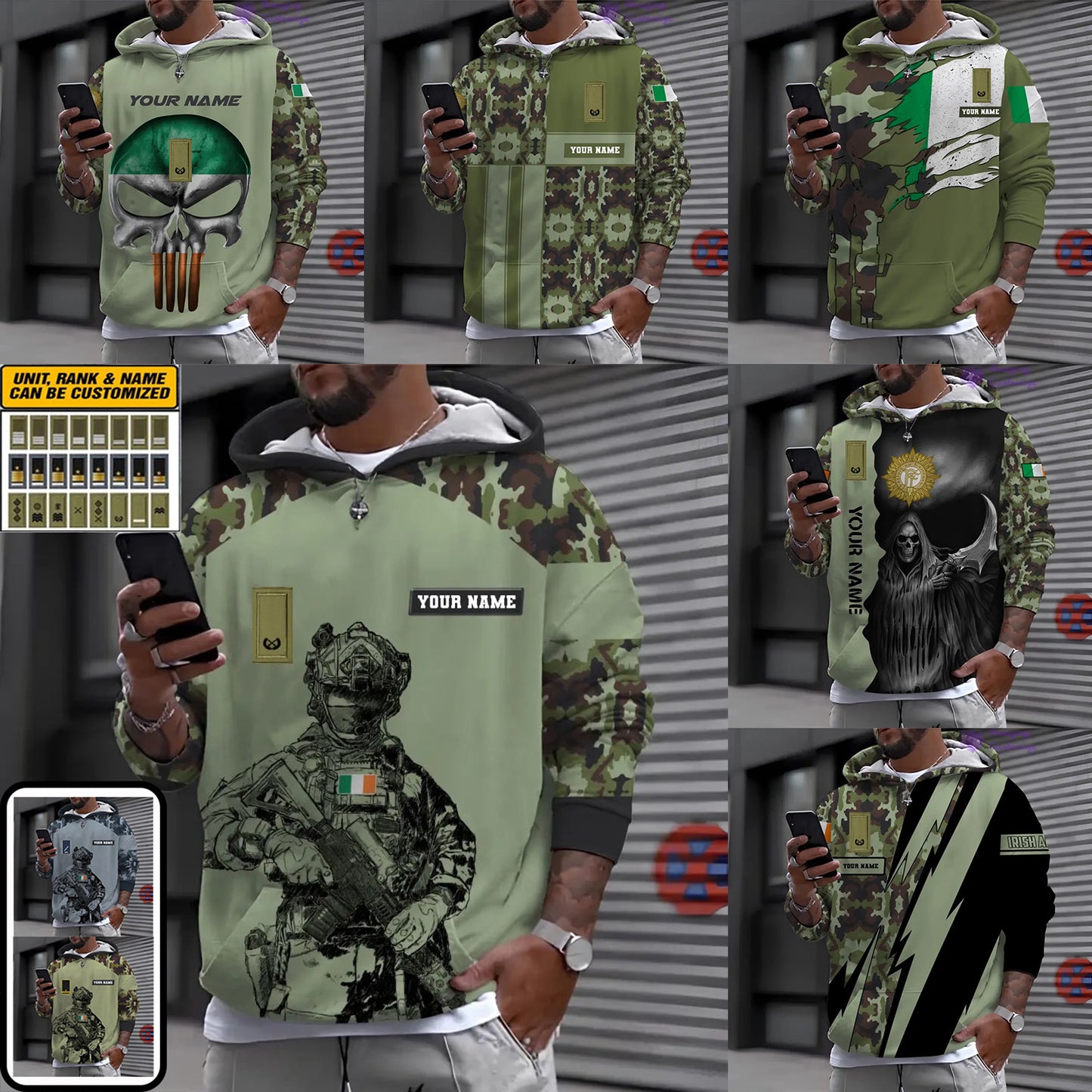 Personalized Ireland Soldier/ Veteran Camo With Name And Rank Hoodie 3D Printed - 17023392