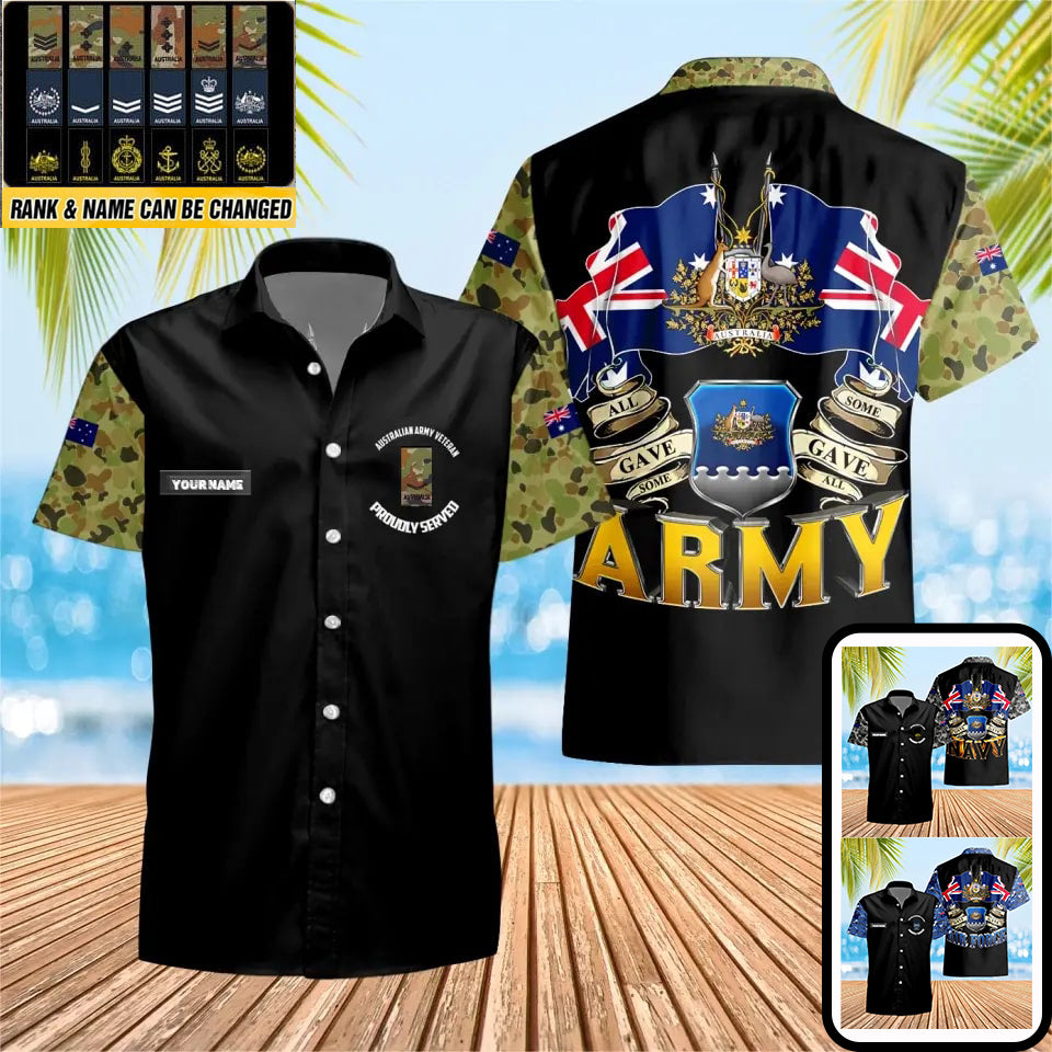 T-shirt Hawaïen personnalisé avec camouflage de soldat/vétéran australien avec nom et grade imprimé en 3D - 0604230008