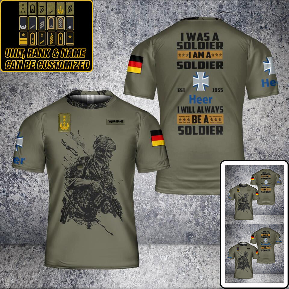 T-shirt personnalisé avec camouflage de soldat/vétéran allemand avec nom et grade imprimé en 3D - 0402240002