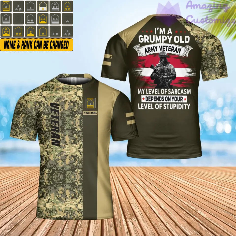 T-shirt personnalisé avec camouflage soldat/vétéran autrichien avec nom et grade imprimé en 3D - 2101240001