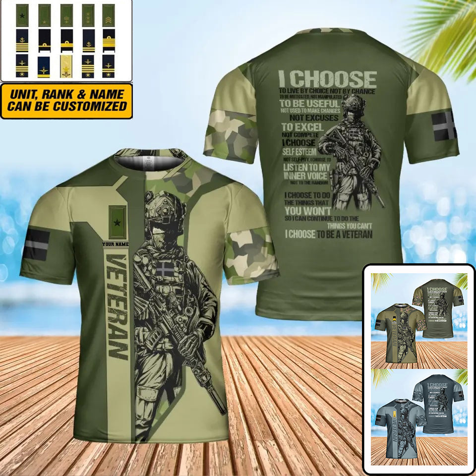 Personalisiertes T-Shirt mit schwedischem Soldaten-/Veteranen-Tarnmuster mit Namen und Rang, 3D-Druck – 0402240002