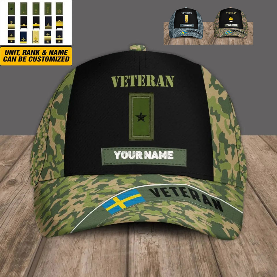 Personalized Rank And Name Sweden Soldier/Veterans Camo Baseball Cap - 16854912 - D04