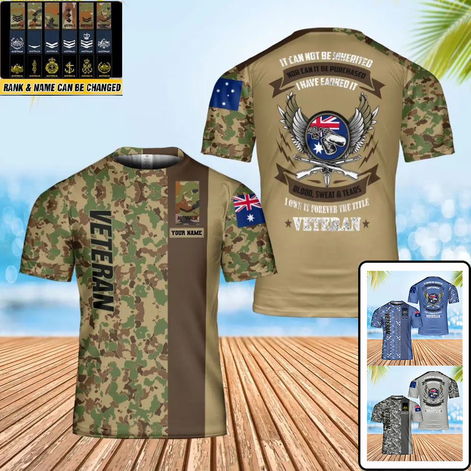 Personalisiertes T-Shirt mit australischem Soldaten-/Veteranen-Tarnmuster mit Namen und Rang, 3D-Druck – 0202240002