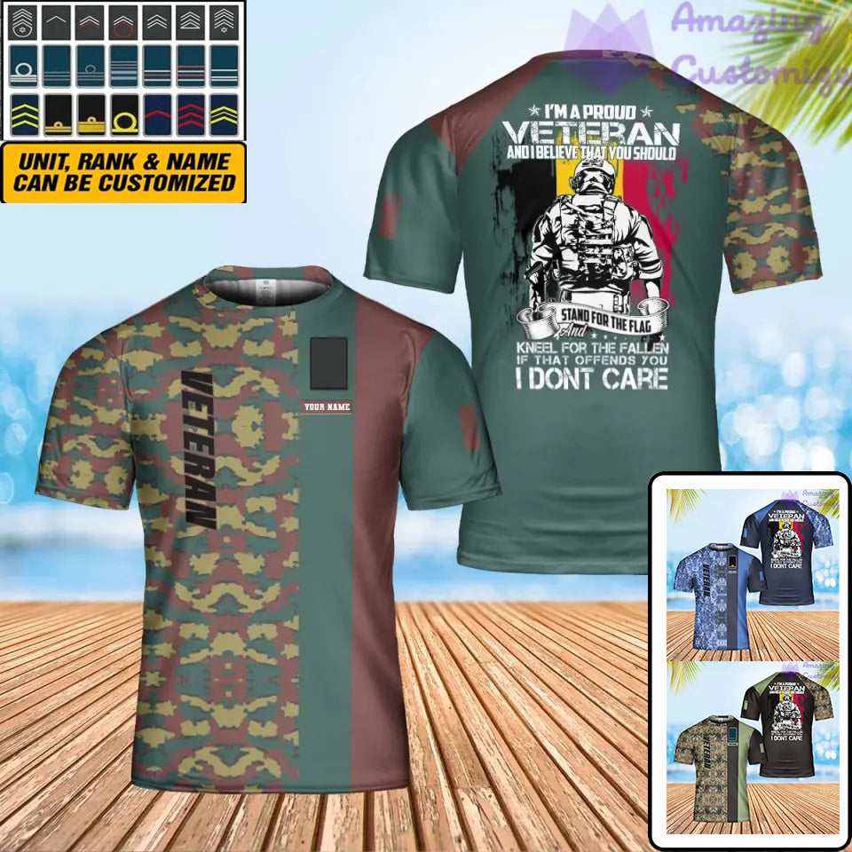 T-shirt personnalisé avec camouflage soldat/vétéran belge avec nom et grade imprimé en 3D - 0302240002