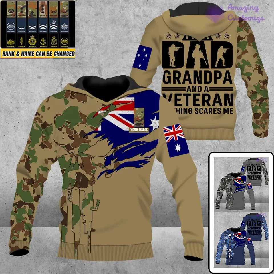 Personalisierter Kapuzenpullover mit Camouflage-Muster für australische Soldaten/Veteranen mit Namen und Rang, 3D-Druck – 16899840