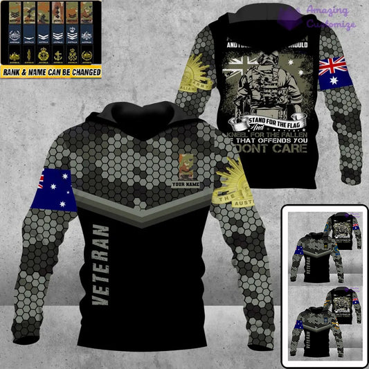 Sweat à capuche personnalisé avec camouflage soldat/vétéran australien avec nom et grade imprimé en 3D - 16897248