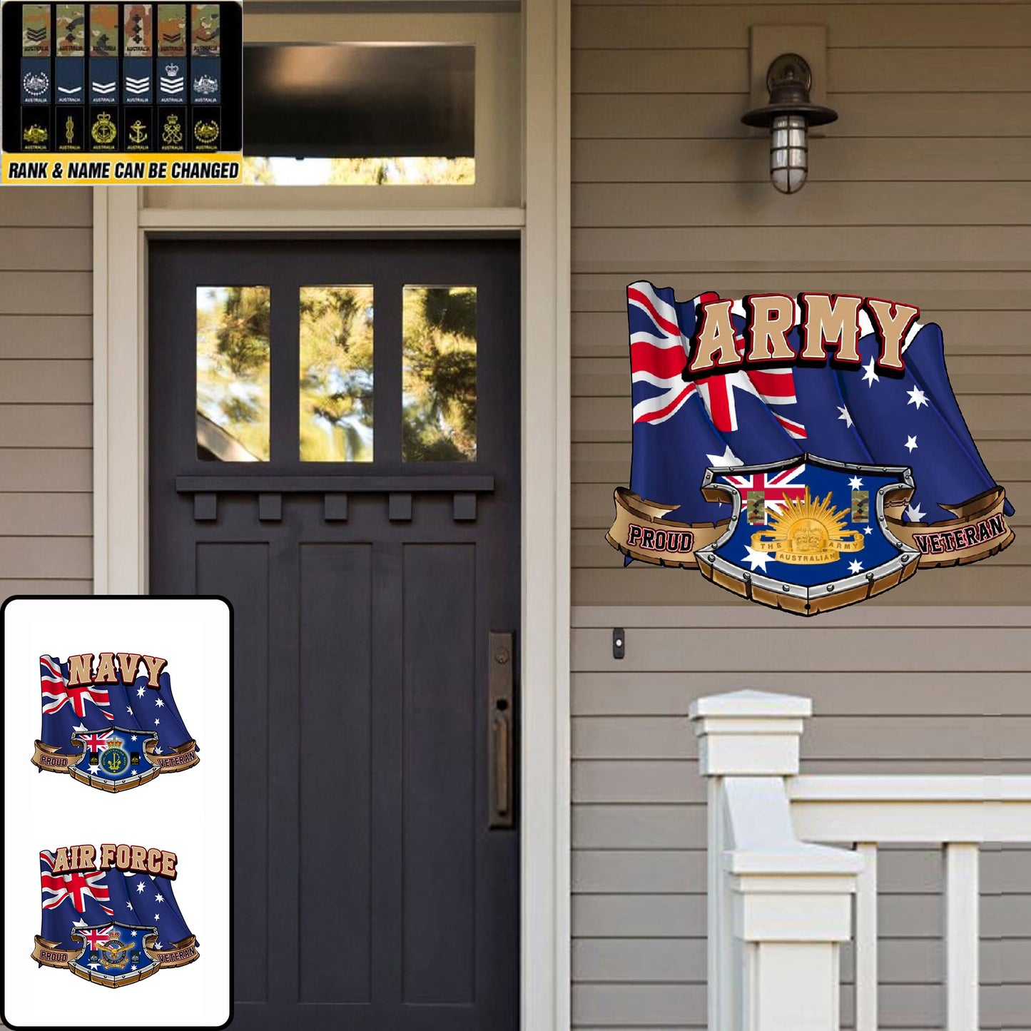 Personalized Rank Australian Soldier/Veterans Camo Cut Metal Sign - 0102240005