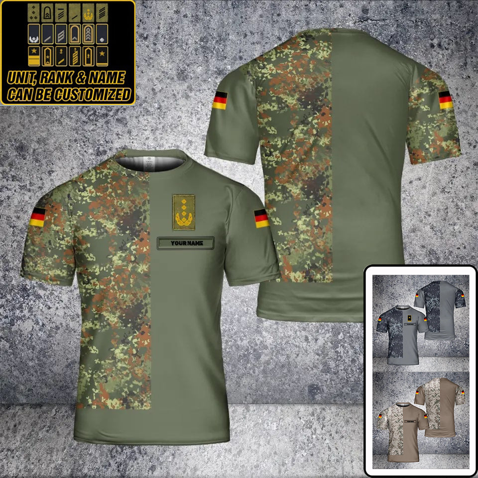 Personalisiertes T-Shirt mit deutschem Soldaten-/Veteranen-Tarnmuster mit Namen und Rang, 3D-Druck – 2601240001