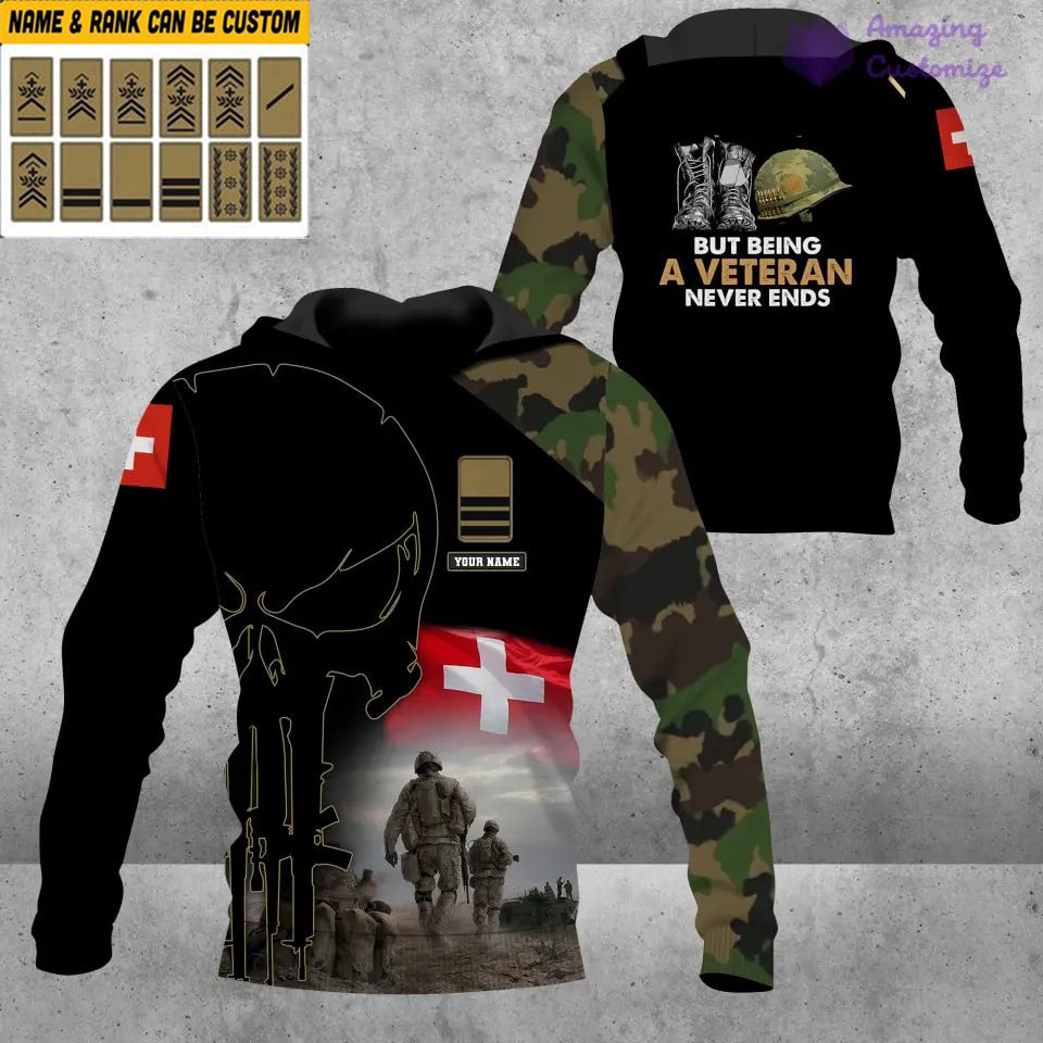 Sweat à capuche personnalisé avec nom et grade de soldat/vétéran suisse camouflage - 16892928