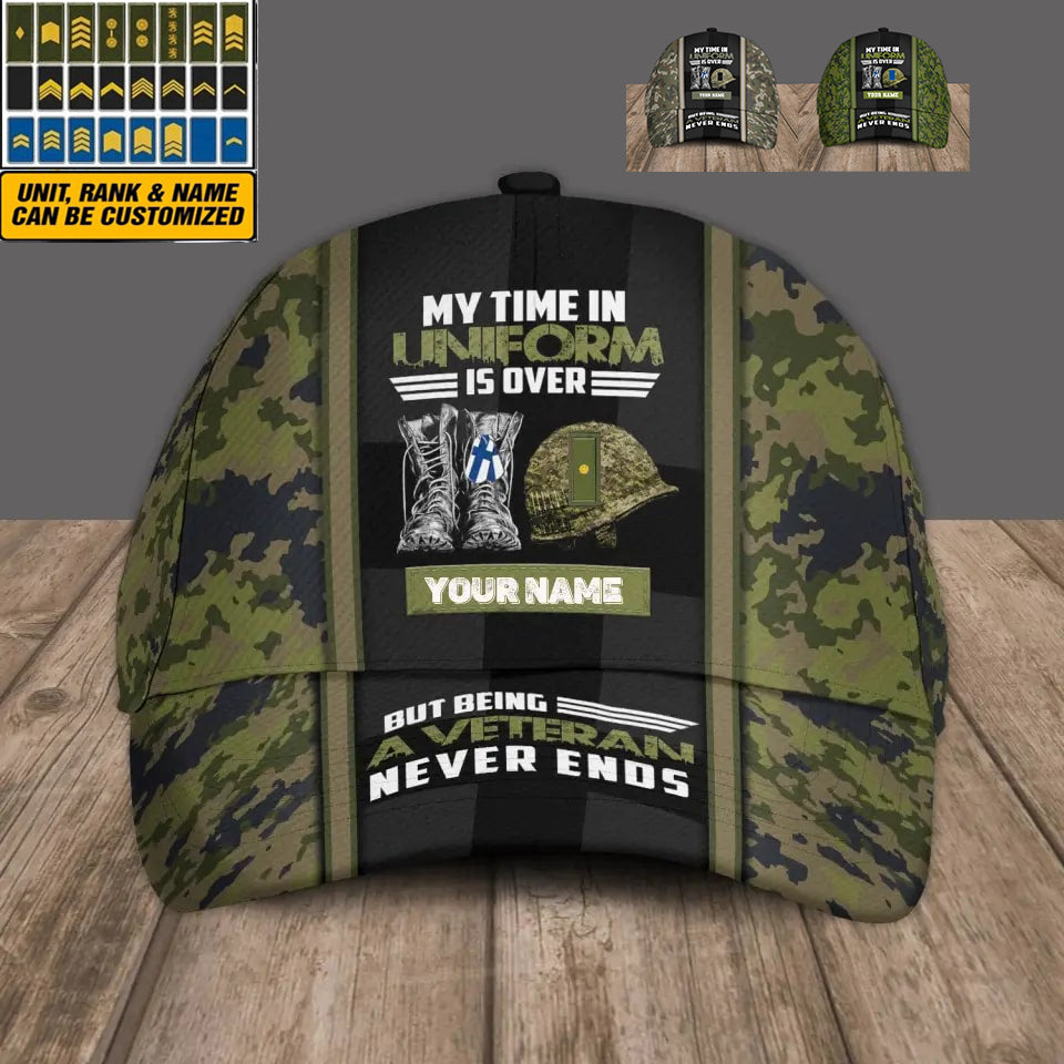 Casquette de baseball camouflage personnalisée avec rang et nom pour soldat/vétéran finlandais - 0606230003