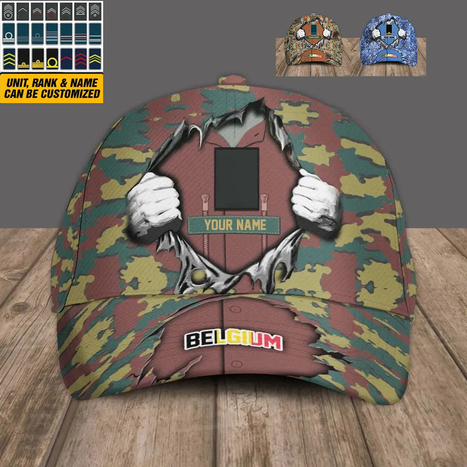 Casquette de baseball camouflage personnalisée avec rang et nom pour soldat/vétéran belge - 16907616