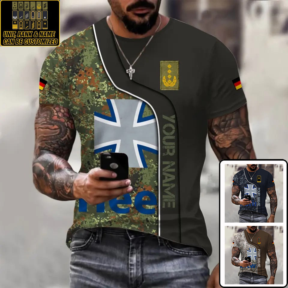 Personalisiertes T-Shirt mit Camouflage-Muster für deutsche Soldaten/Veteranen mit Namen und Rang, 3D-Druck – 0711230004