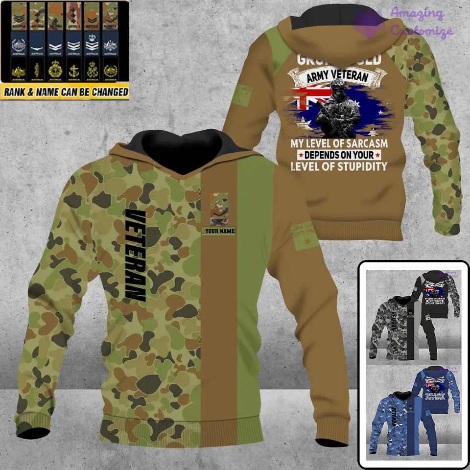 Personalisierter Kapuzenpullover mit Camouflage-Muster für australische Soldaten/Veteranen mit Namen und Rang – 1689120001