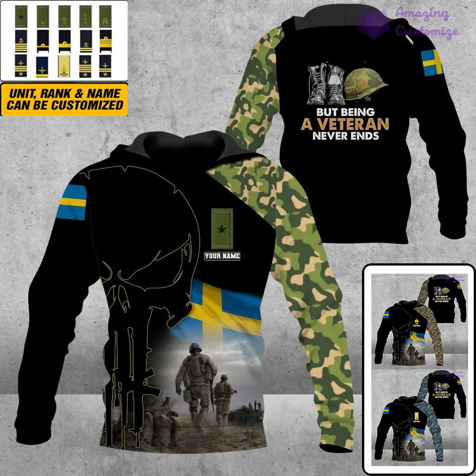 Personalized Sweden Soldier/ Veteran Camo With Name And Rank Hoodie 3D Printed - 16892928