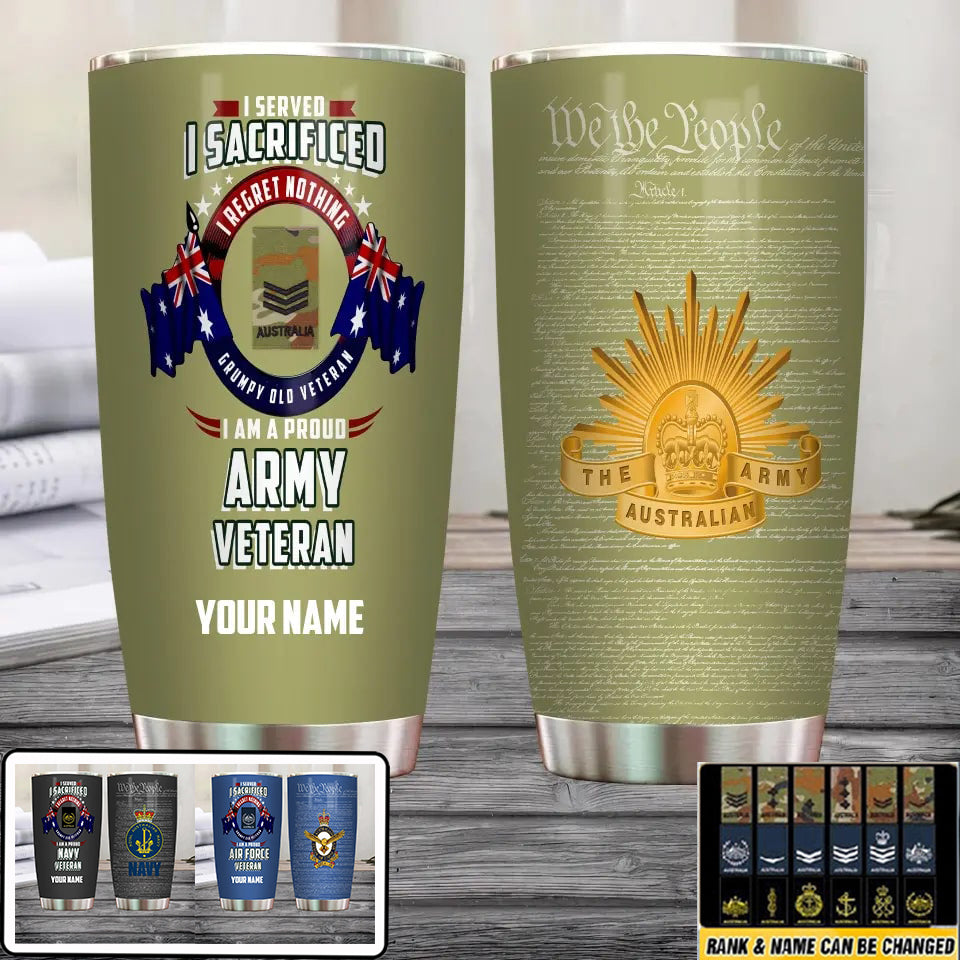 Personalisierter australischer Veteran/Soldat mit Rang und Namen, Camouflage-Becher – 2202240001