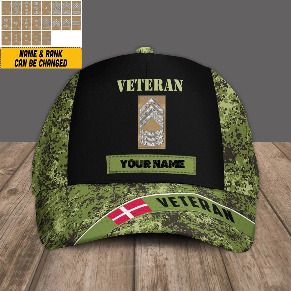 Personalized Name And Rank Denmark Camo Baseball Cap Soldier/Veteran - 16854912 - D04