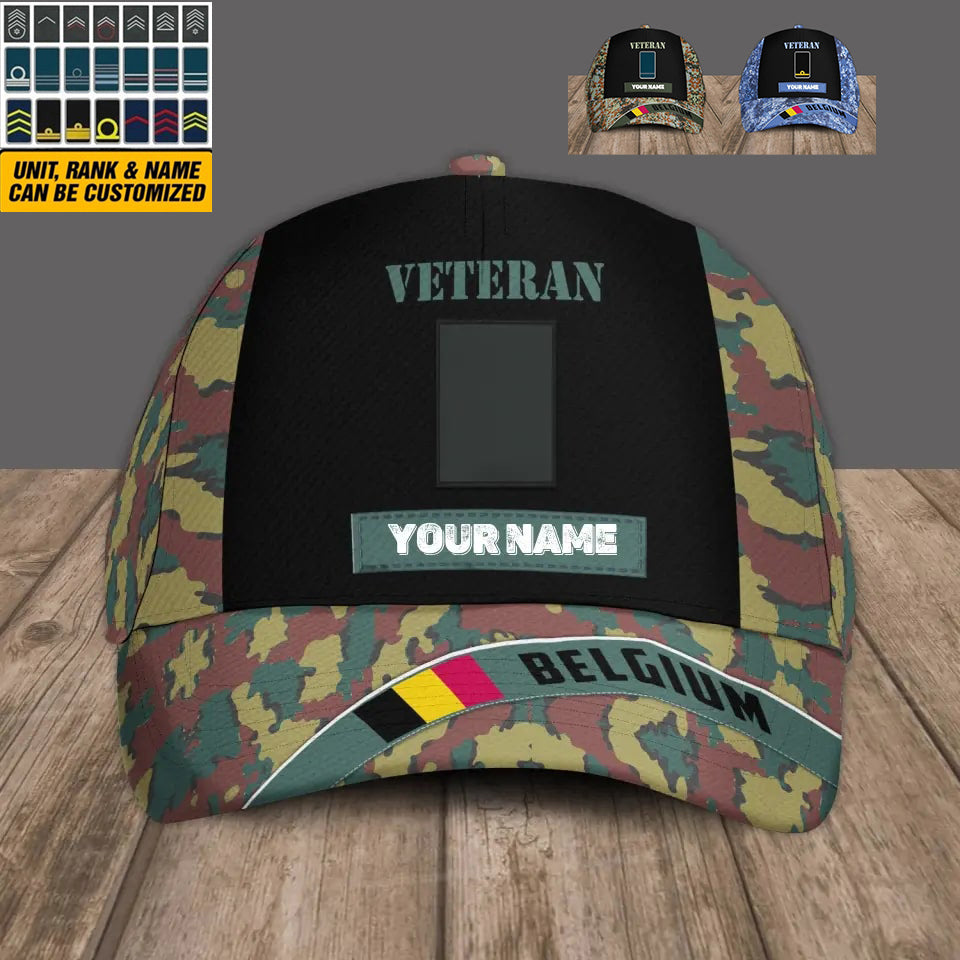 Personalized Rank And Name Belgium Soldier/Veterans Camo Baseball Cap - 1686009601