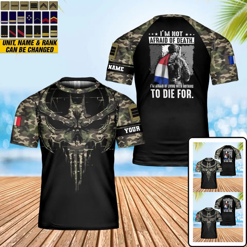 Personalisiertes T-Shirt mit französischem Soldaten-/Veteranen-Tarnmuster mit Namen und Rang, 3D-Druck – 0102240003