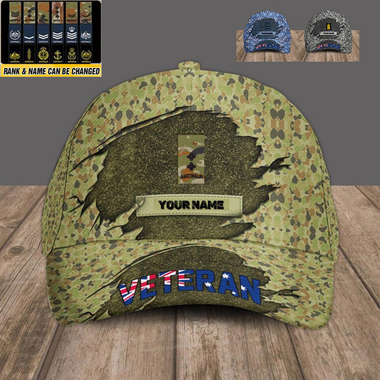 Casquette de baseball camouflage personnalisée avec rang et nom pour soldat/vétéran australien - 16798752