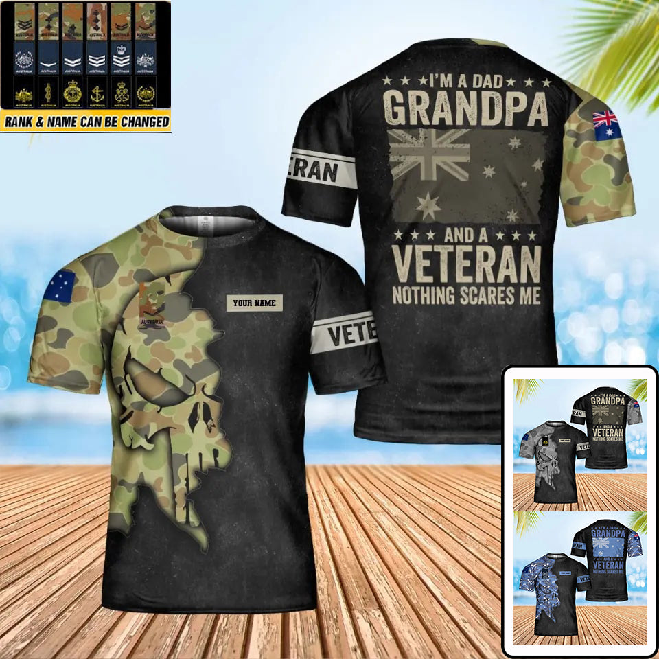 Personalisiertes T-Shirt mit australischem Soldaten-/Veteranen-Tarnmuster mit Namen und Rang, 3D-Druck – 0202240004