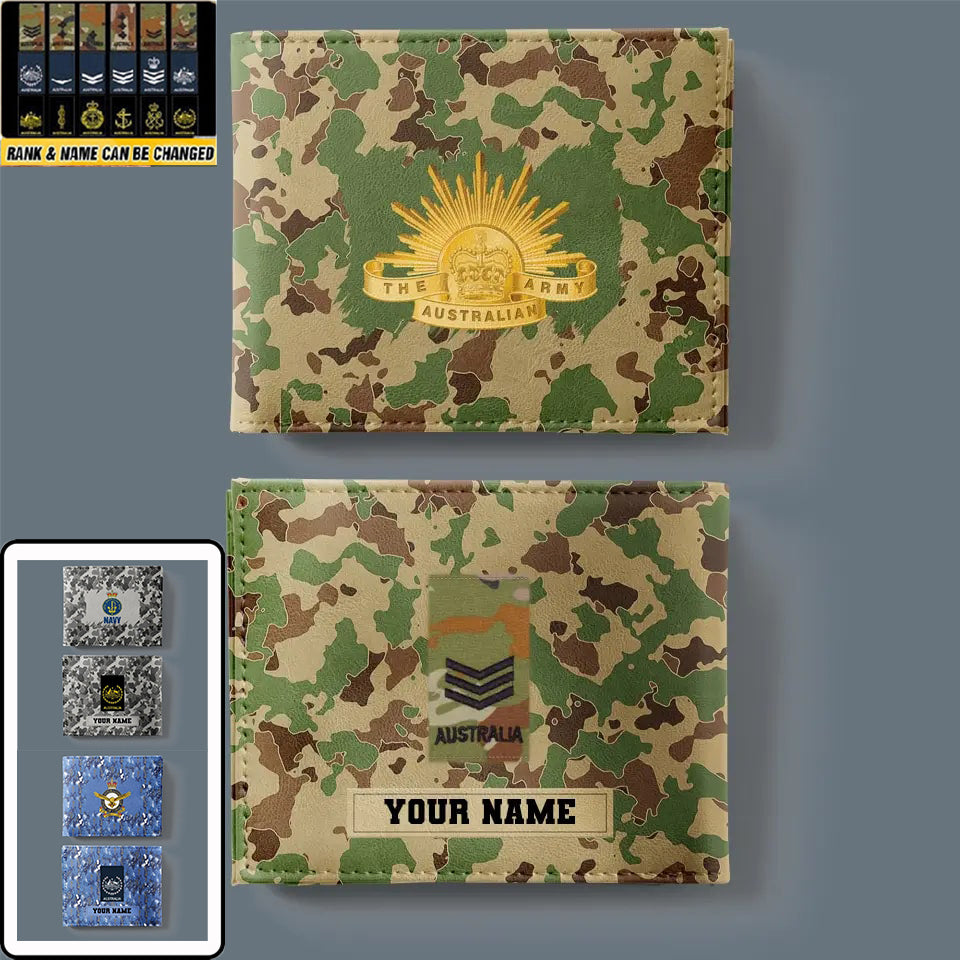 Personalisierte Brieftasche mit Camouflage-Muster für australische Soldaten/Veteranen mit Namen und Rang, 3D-Druck – 2501240001