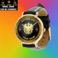 Personalized Austrian Soldier/ Veteran With Name, Rank And Year Black Stitched Leather Watch - 17107200 - Gold Version