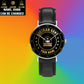 Personalized Austrian Soldier/ Veteran With Name And Rank Black Stitched Leather Watch - 17108928 - Gold Version