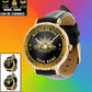 Personalized Australian Soldier/ Veteran With Name, Rank And Year Black Stitched Leather Watch - 17107200 - Gold Version