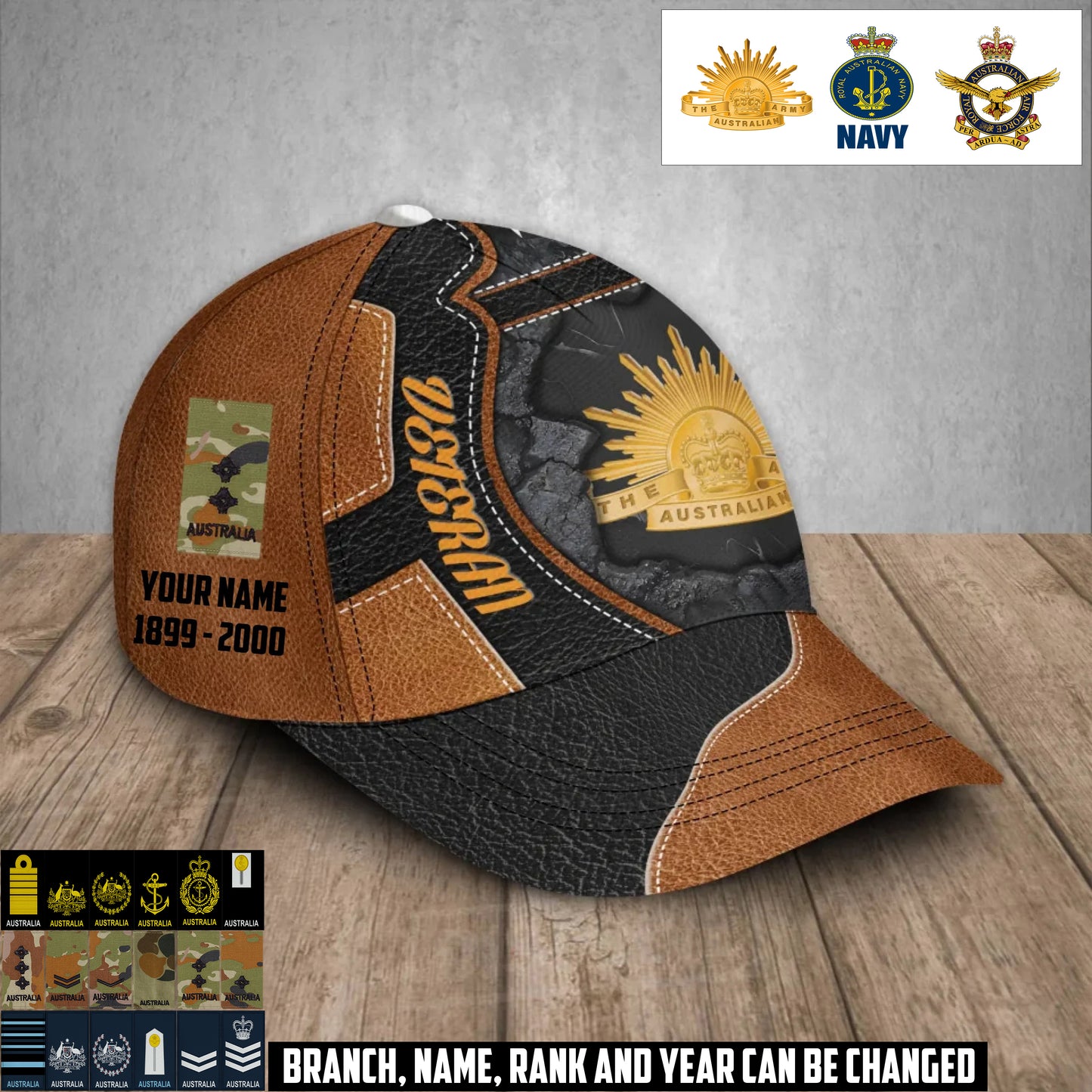 Personalized Rank, Year And Name Australia Soldier/Veterans Baseball Cap - 17373312