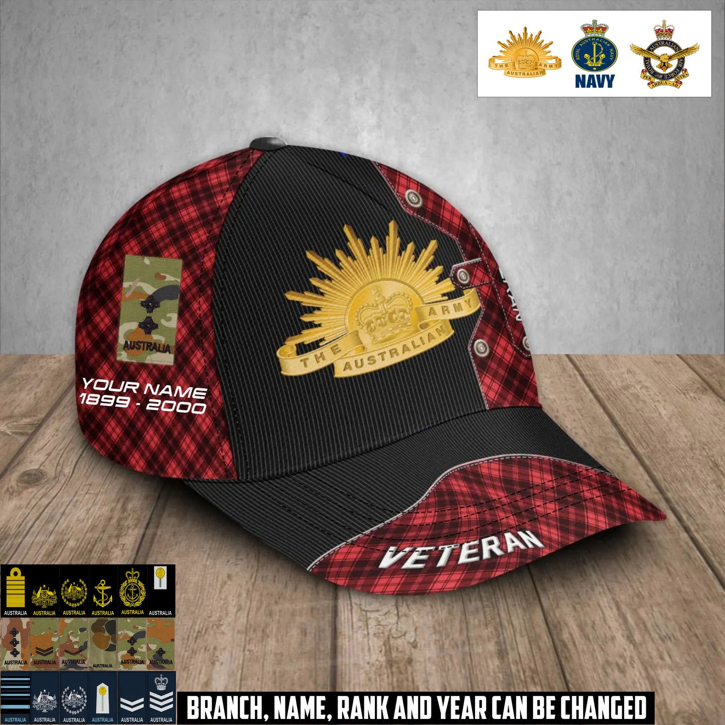 Personalized Rank, Year And Name Australia Soldier/Veterans Baseball Cap - 17385408