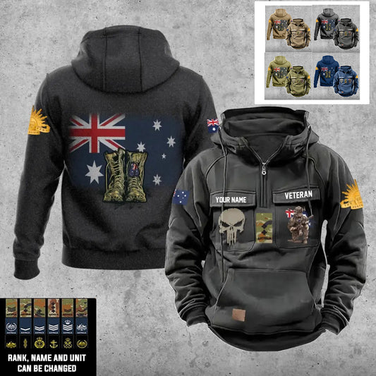 Personalisierter australischer Soldat/Veteran mit Rang und Namen, Vintage-Kapuzenpullover, komplett bedruckt – 17203968