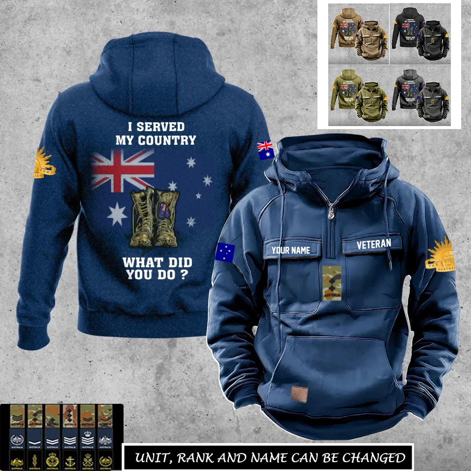 Sweat à capuche vintage personnalisé soldat/vétéran australien imprimé sur toute la surface - 17270496